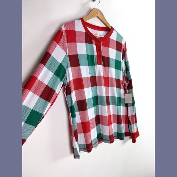 Jaclyn New York Womens Size XL Red Green Plaid Henley Long Sleeve Christmas Top - Picture 2 of 7